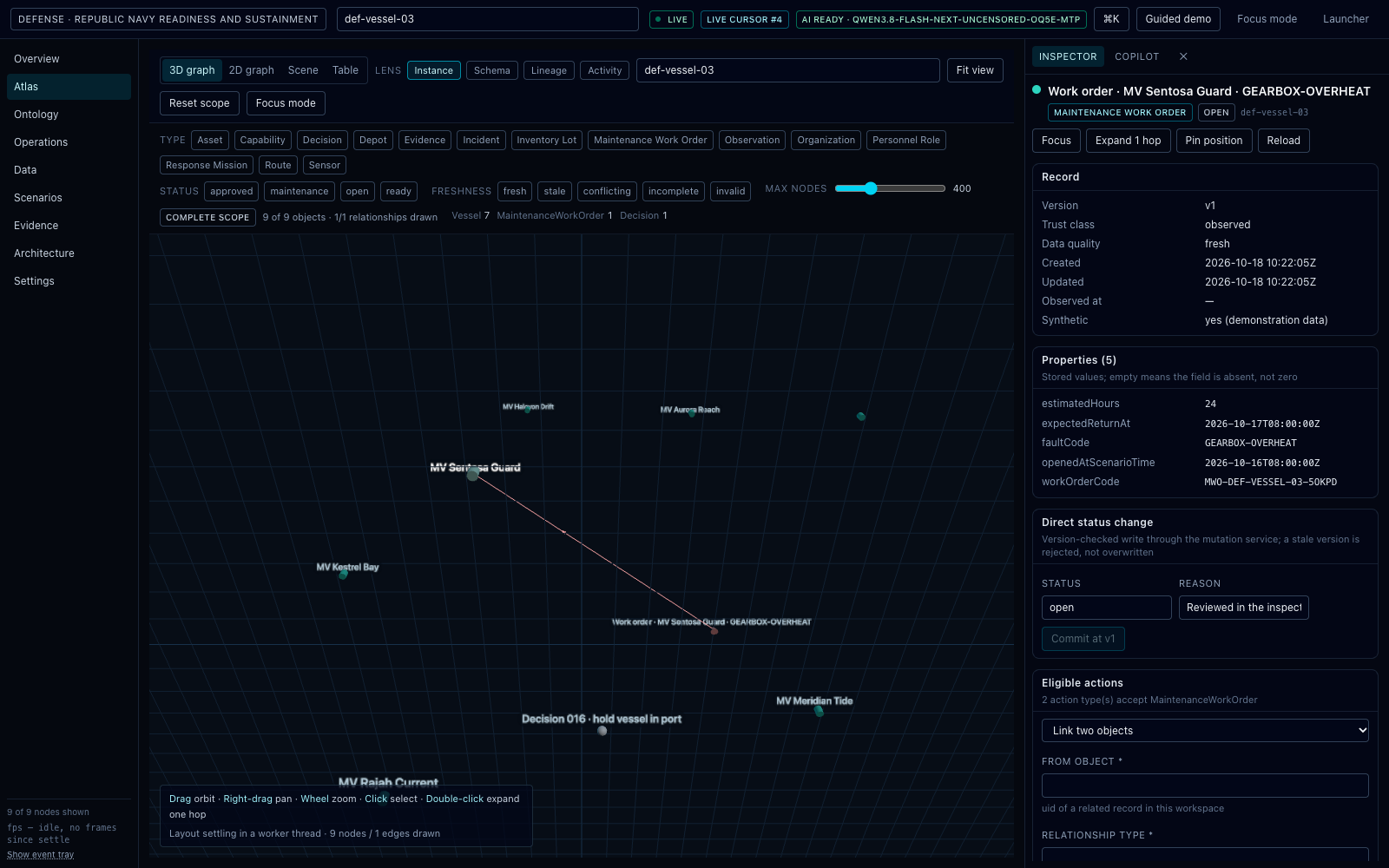Keyboard-first navigation: Every primary journey is reachable without a pointer, including selection and the inspector.